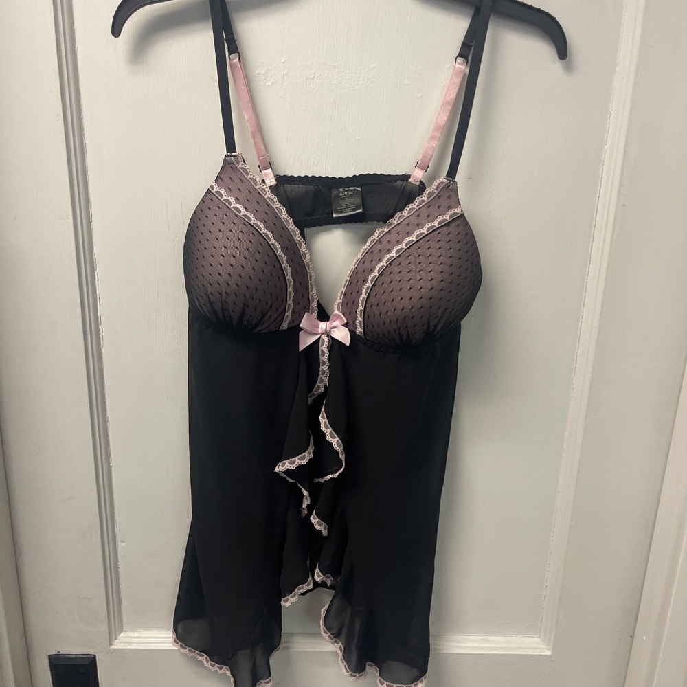 Apt. 9 Pink Padded Sheer Floral Lace Ruffle Lingerie  Top Size L